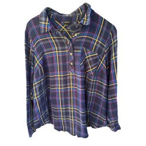 TORRID Blouse Top Flannel Shirt HARPER 3X Plaid Rustic Country Western Blue PP